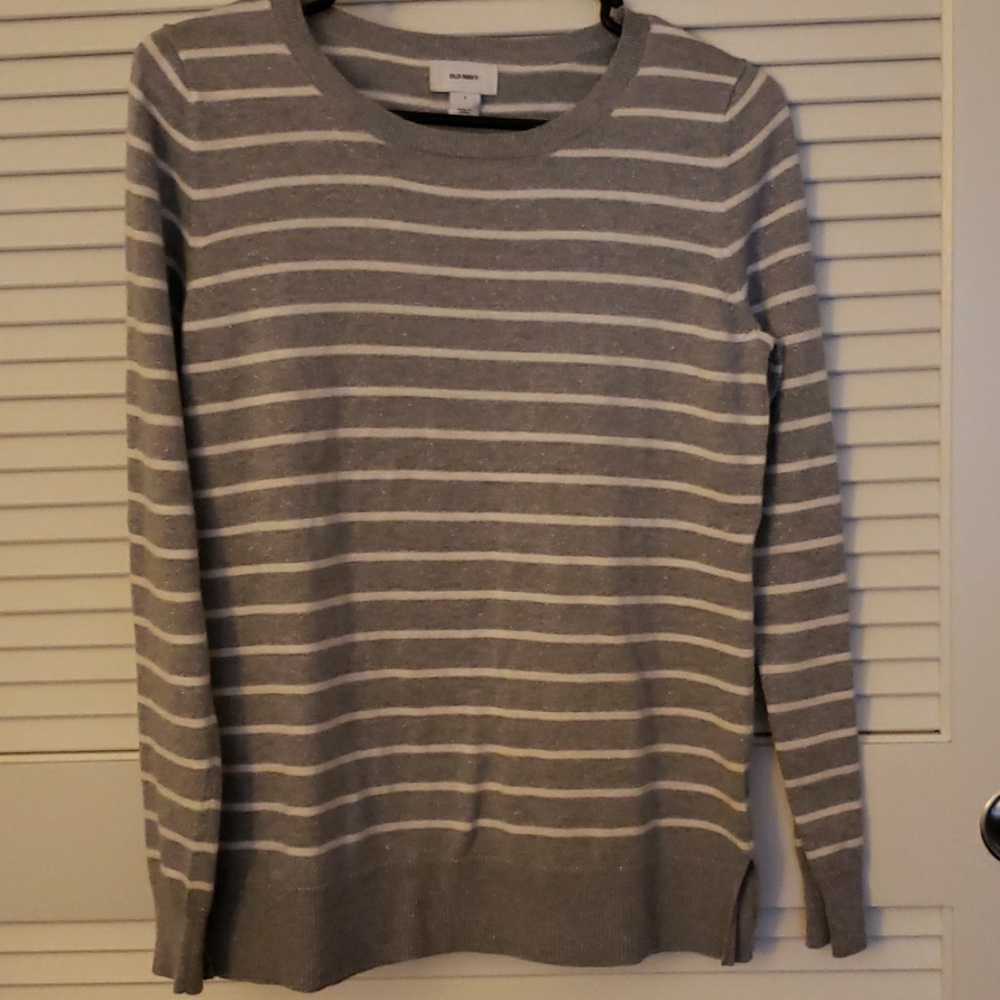 Gray and white striped sweater